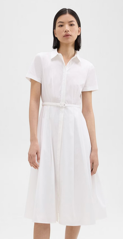 Theory Belted Short Sleeve Shirt Dress White