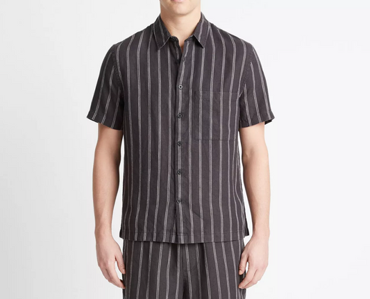 Rails Moonbay Stripe Hemp Short-Sleeve Shirt- Soft Black