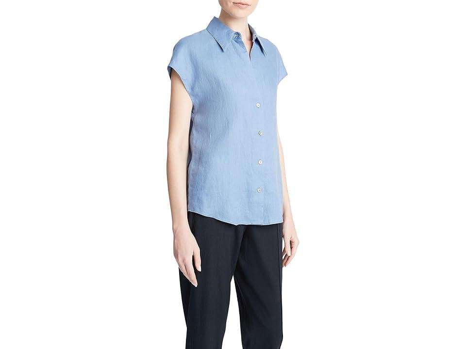 Vince Cap Sleeve Button Down Blouse (Azure Gem) Women's Clothing